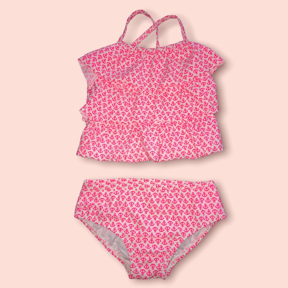 Carter’s Girl Pink Anchor Print Two-Piece Swimsuit.  Size 18 Months.